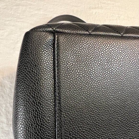 CHANEL GST Quilted Caviar Leather Tote Black Chain Silver HW Italy Auth - Picture 11 of 14